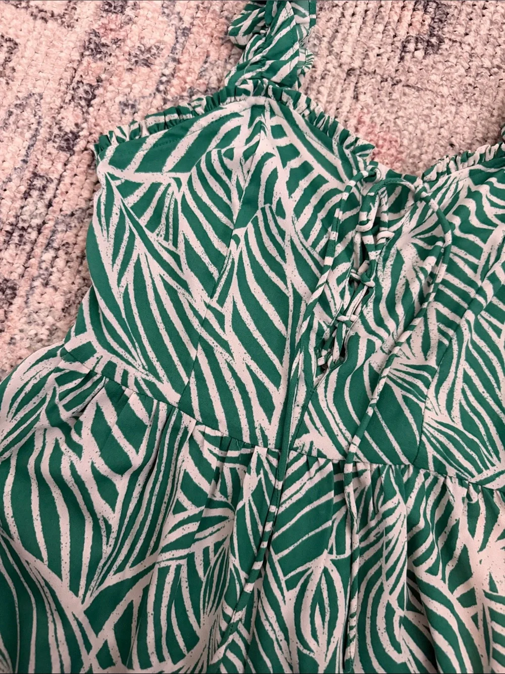 Japna Green and White Leaf-Print Wide-Leg Jumpsuit
